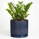Ceramic Planter, 10 Inch Plant Pots with Saucer, Retro Blue