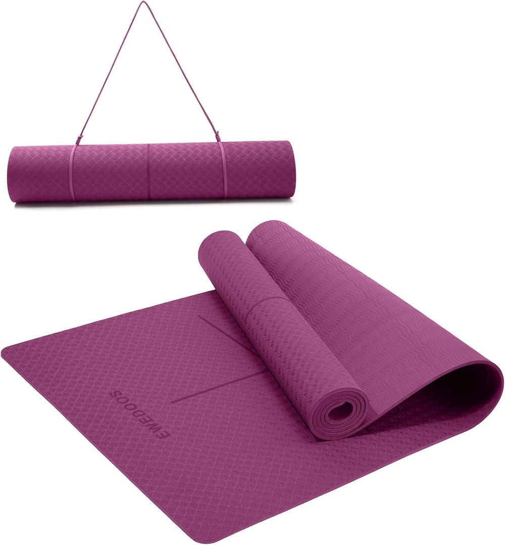 Ewedoos Eco Friendly Yoga Mat with Alignment Marks TPE Yoga Mat Non Slip Hot Yoga Mat Thick 1/4'' Anti-Tear Surfaces Exercise Mats for Home Workout Fitness Pilates, 72x24 Ewedoos Eco Friendly Yoga Mat with Alignment Marks TPE Yoga Mat Non Slip Hot Yoga Mat Thick 1/4'' Anti-Tear Surfaces Exercise Mats for Home Workout Fitness Pilates, 72x24