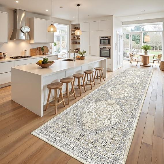 Runner Rug 2x10, Ultra-Thin Kitchen Rugs Non Slip Washable Rugs for Entryway Rug, Kitchen Runner Low Pile Vintage Soft Carpets for Living Room, Bathroom Bedroom (Brown,2'x10')