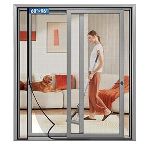 LONGEAS Magnetic Screen Door Left Right Side Opening Upgraded PET Mesh Greater Than Fiberglass and Polyester, Keep Bugs Out, Pet & Kid Friendly, Suitable for Sliding Doors, Patio French Doors-60" X 96"