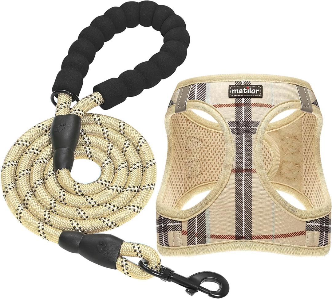 Dog Harness Step-in Breathable Puppy Cat Dog Vest Harnesses for Small Medium Dogs (Large (Chest 17''-20'', Weight 14-19 lb), Beige)