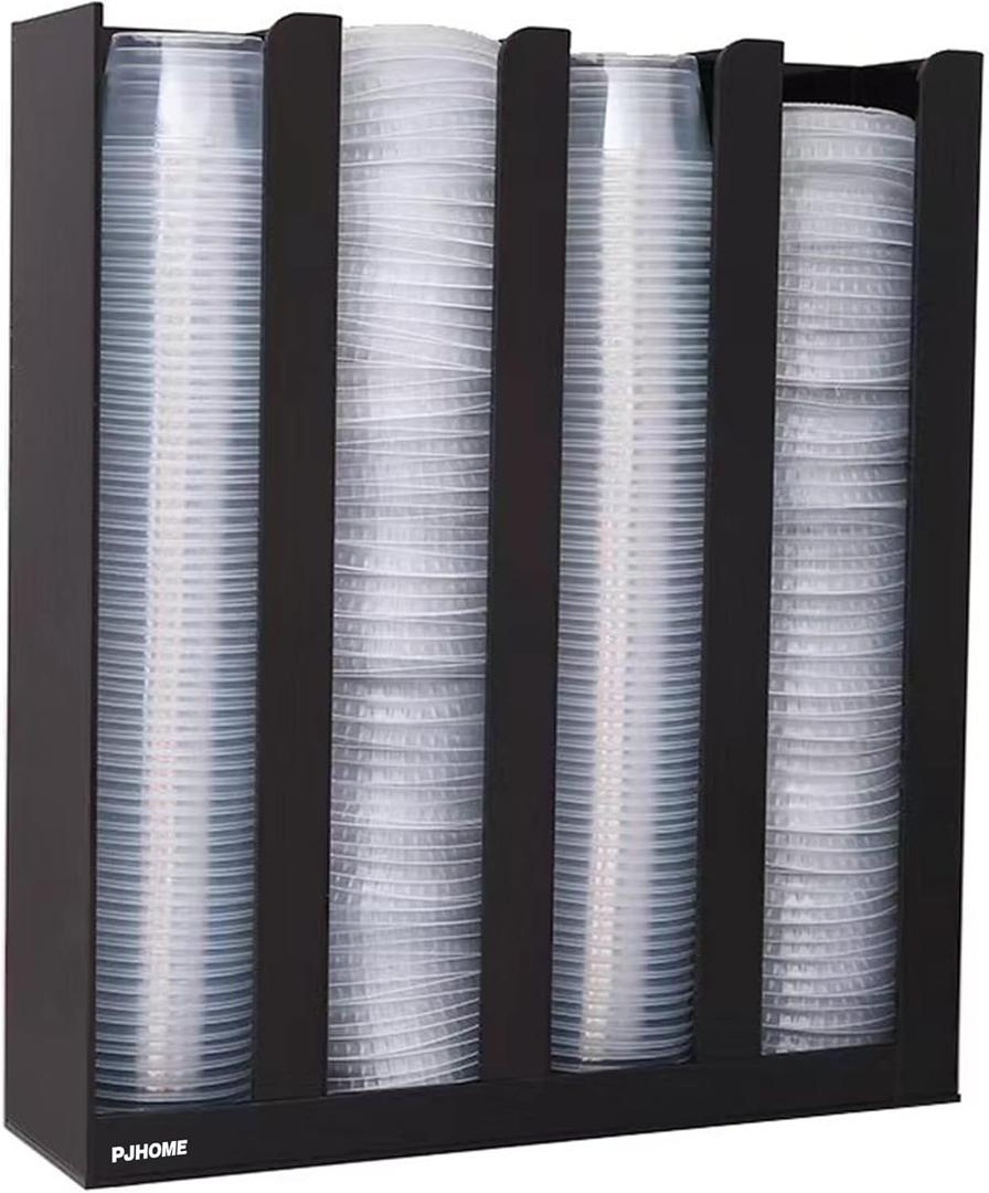 PJHOME portion cup lid organizer 4 compartments plastic holder for counter wall mount disposable cup and lid storage restaurant supplies
