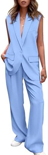 PRETTYGARDEN Women's 2 Piece Outfits Sleeveless Suit Vest and Wide Leg Pants Business Casual Blazer Sets L