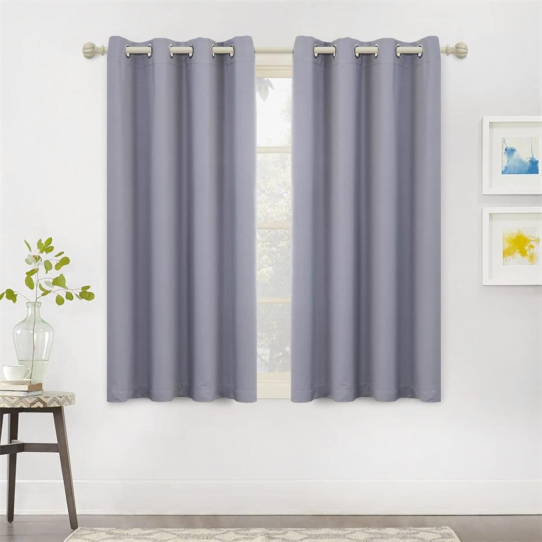 MYSKY HOME Grey Blackout Curtains 45 Inch Length for Kitchen Windows Gray Thermal Insulated Short Curtains Room Darkening Drapes Home Decoration with Grommets, 2 Panels Set, 52W x 45L, Grey