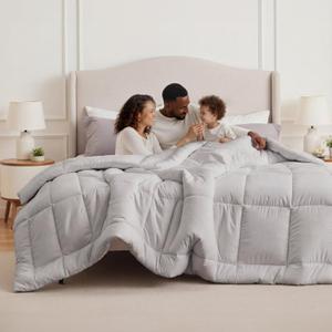Bedsure Comforter Duvet Insert - Quilted Comforters Oversize Queen, All Season Duvet, GentleSoft Down Alternative Bedding, with 8 Tabs, Gifts for Women/Men, Light Grey, Oversize Queen 98 x 98 Inches, Oversized Queen