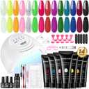 JEWHITENY 14 Colors Poly Nail Gel Kit With U V Lamp Poly Nail Extension Gel All-in-one Kit Builder Strengthen Art Starter DIY At Home Gifts For Women