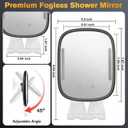 Showvigor Shower Mirror for Shaving with Light, Rechargeable Fogless Mirror with Adjustable, Heated Bathroom Mirror with 2 Razor Hooks & 4 Adhesive Wall Mounts, Grooming Gift for Men (Black)