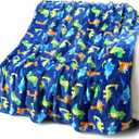 Warm Soft Toddler Fleece Blankets for Boys with Dinosaur Pattern Print - Cozy Fuzzy Plush Flannel Kids Throw Blanket for Daycare & School - 50x60 inches (Blue Dinosaur Paradise)