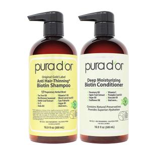 PURA D'OR Anti-Thinning Biotin Shampoo & Deep Moisturizing Conditioner Original Gold Label Set (16.9oz x2) Natural Earthy Scent, CLINICALLY TESTED Effective Results, Hair Thickening Product, 1 Pack