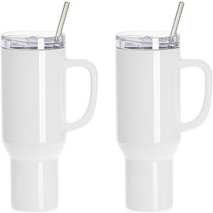 PYD Life 40 OZ Sublimation Tumblers with Removable Handle and Straw Lid Blanks for 40 OZ Tumbler Heat Press Sublimation Oven Printing 2 Pack (White, 40 OZ-2 Pack)