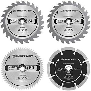 ENERTWIST 4-1/2 Inch Compact Circular Saw Blade Set, Pack of 4-Pieces TCT/HSS/Diamond Saw Blades Assorted for Wood/Plastic/Metal/Tile Cutting, 3/8in Arbor, ET-CSA-4