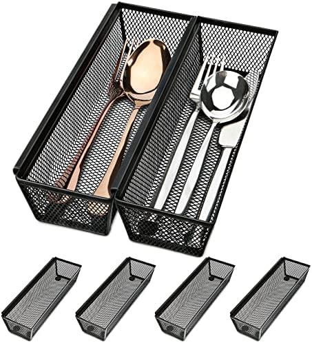 Smgmg Silverware Drawer Organizer, Silverware Organizer for Drawer, 2 Pack Utensil Organizer for Kitchen Drawers, Kitchen Drawer Organizer for Large Utensils with Interlocking Arm (9.6 * 3 * 2 inch)