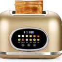 Roter Mond 2 Slice Toaster Smart Touch Screen, Retro Stainless Steel Bread Toaster with Digital Timer, Sleep Mode, Bagel, Cancel, and Defrost Functions, 6 Bread Types and Shade Settings, Gold
