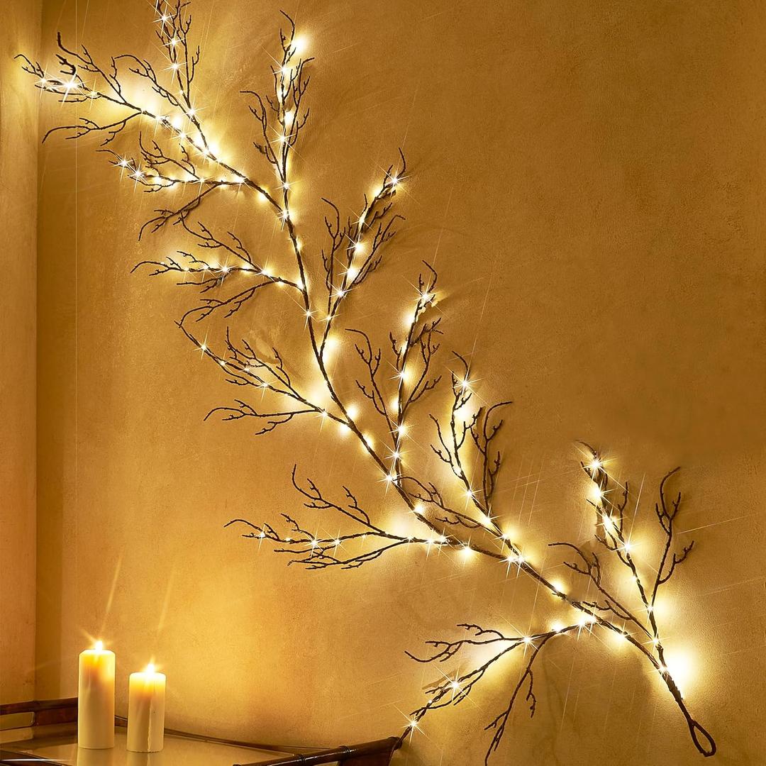 BAOLITVINE Lighted Twig Garland Brown 6FT 120 Warm White Lights Christmas Garland Lighted Twig Vine for Christmas Home Decoration Indoor Outdoor