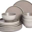 Gibson Elite 12 Piece (Service for 4) Eden Rock Plates and Bowls Reactive Glaze Round Dishes Stoneware Ceramic Dinnerware Set - Matte Brown (Service for Four (12pcs))