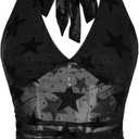 Verdusa Women's Y2k Gothic Goth Halter Top Mesh Sheer Backless Going Out Tops Emo Grunge Clothes Rave Outfits (Black, M)