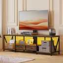 63" W TV Stand with Mount for 55,65,75" TV,Entertainment Center with Power Outlet&Led Lights,Height Adjustable TV Console Table with Open Storage Shelves&Fabric Drawers (Rustic Brown, 63W)