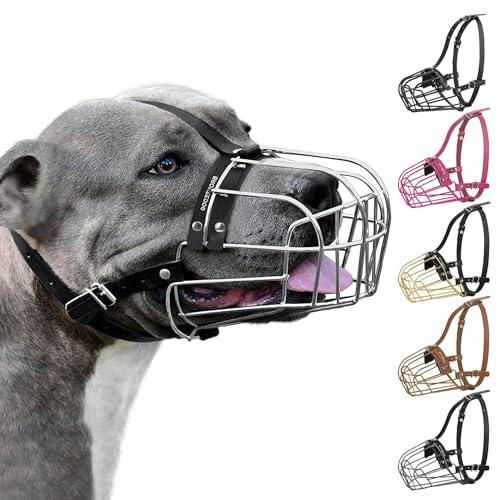 BRONZEDOG Pitbull Dog Muzzle Metal Mask Amstaff Wire Basket Pit Bull Adjustable Leather Straps for Large Dogs (Steel) BRONZEDOG Pitbull Dog Muzzle Metal Mask Amstaff Wire Basket Pit Bull Adjustable Leather Straps for Large Dogs (Steel)