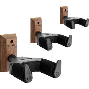 STRICH Guitar Wall Mount,Walnut Base Guitar Hanger,U-Shaped Guitar Wall Hanger Mount with Screws,Auto Lock Guitar Holder Hook Stand for Acoustic, Electric Guitar, Banjo, Bass(3-Pack)
