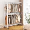 BATHWA Clothes Racks for Hanging Clothes, 25 mm tube Heavy Duty 47.3" W x 17.7" D x 80.7" H Large Wardrobe Rack with Shelves & Wheels Rolling Metal Commercial Multifuctional, White