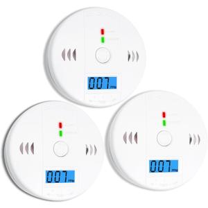3 Pack Carbon Monoxide Detectors, co Detector, Carbon Monoxide Alarm Detector Battery Powered with LCD Display, Carbon Monoxide Detector, UL2034 Standards, for Home