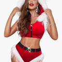 RSLOVE Women Sexy Christmas Costume - Santa Lingerie Set Velvet Claus Outfit 2Pcs Tops and Shorts Xmas Roleplay Bodysuit L