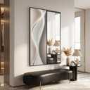 Framed Sliding Full Length Wall Mounted Mirror, Large Vertical Modern Abstract Full Body Mirrors for Wall Decor Living Room, Minimalist Elegant Silver White Mirror Wall Art for Bedroom, Hallway