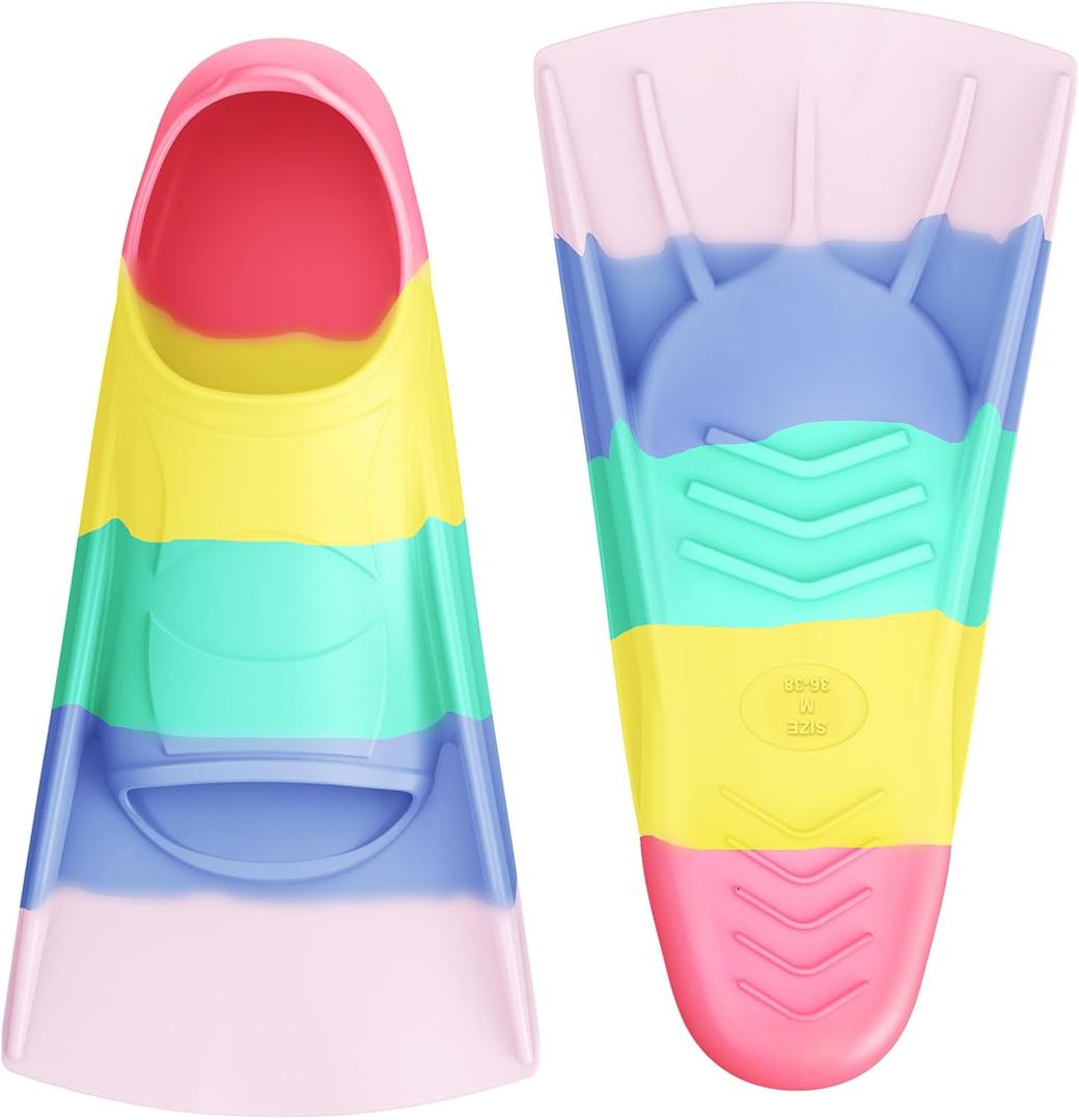 Gintenco Swim Fins, Kids Swim Training Fins for Lap Swimming, Travel Size Flippers with Mesh Bag, Silicone Swimming Fins for Kids Teens Adults Women Men