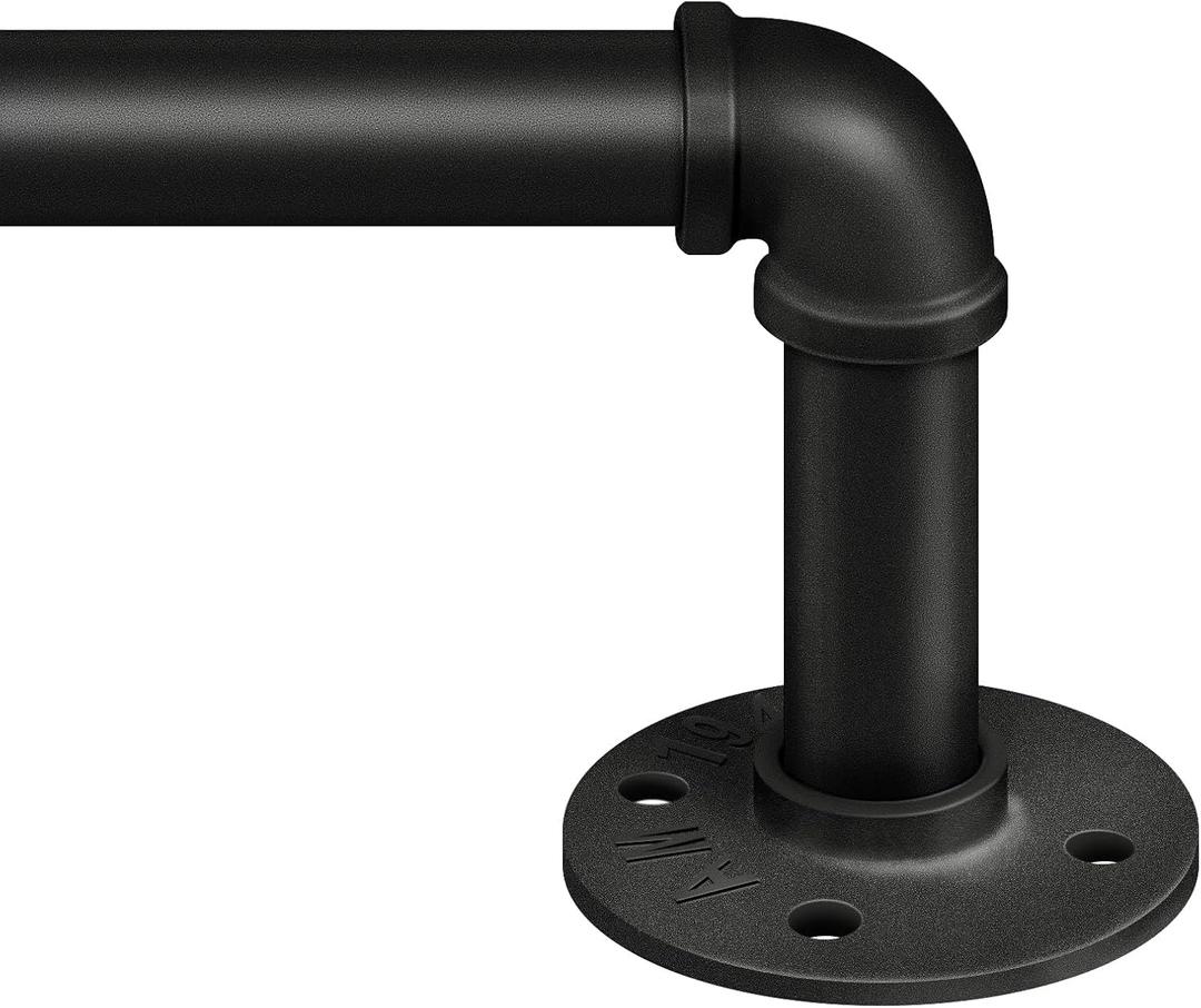 Zeerobee Curtain Rods for Windows 32 to 48, 1 Inch Industrial Wrap Around Black Curtain Rod, Indoor/Outdoor Room Divider Adjustable Drapery Pole, 32"-48"