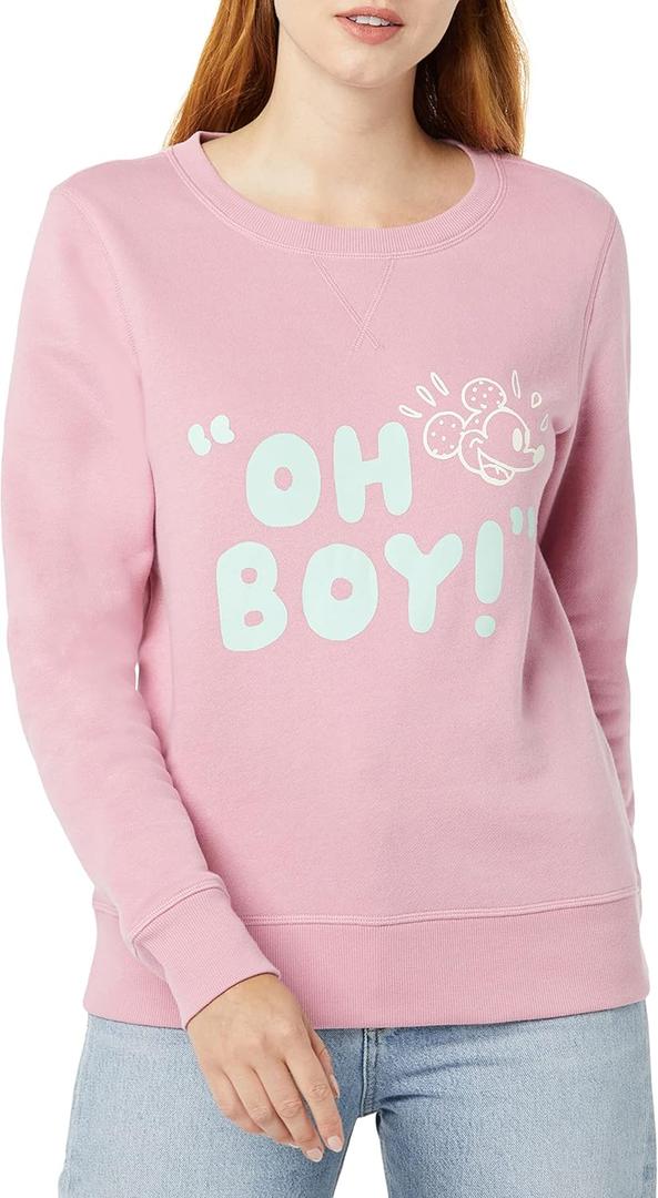 Amazon Essentials Disney | Marvel | Star Wars | Princess Women's Fleece Crew Sweatshirts (2 X-Large, Mickey Oh Boy)