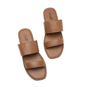 katliu Women's Flat Sandals Two Strap Slide Sandals Open Toe 10, Brown 