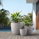 Kante 18",14",10" Dia Concrete Round Planters (Set of 3), Outdoor Indoor Large Planter Pots with Drainage Hole and Rubber Plug for Home Patio Garden, Light Gray