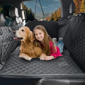 TIROL Back Seat Extender for Dogs Full Size Truck 58"x68" Large Hard Bottom Dog Car Seat Cover for Back Seat Dog Hammock for Crew Cab Trucks (Black)