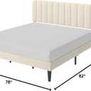 VECELO King Size Bed Frame with Upholstered Headboard, Velvet Platform Bedframe Mattress Foundation, Strong Wood Slat Support, No Box Spring Needed,Velvet Beige