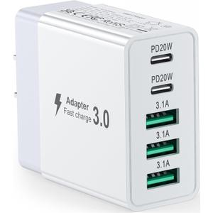 50W USB C Charger Block 5-Port Fast Charging Cube Type C Brick PD&QC Box Wall Plug Power Adapter for iPhone 16/15/14/13/12/11 All Series & iPad, Tablets, for Samsung, Android Cellphone
