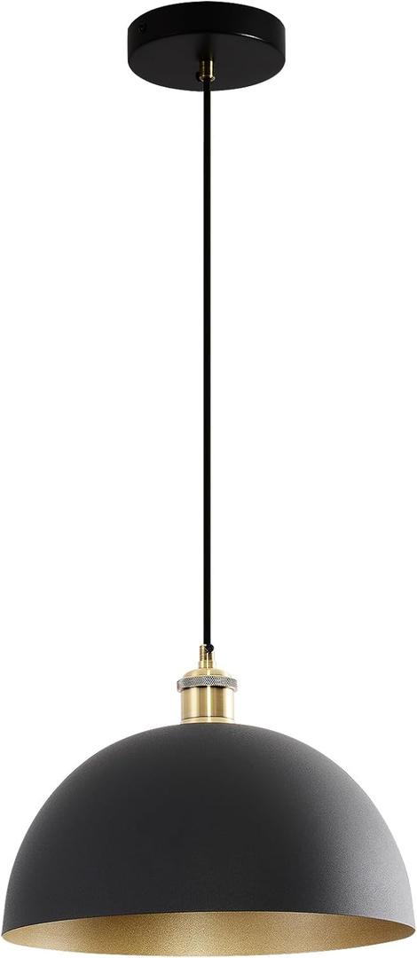 Vintage Black and Gold Pendant Light Fixture 11.81 Rustic Farmhouse Pendant Lighting Fixture Brass Socket Dome Pendant Lamp for Kitchen Island, Dining Room, Hallway, Bedroom, Living Room