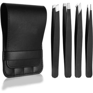 Eyebrow Tweezers 4PCS Set, Stainless Steel Professional Beauty Tool,Eyebrow Trimming Kit Set for Home,Travel for Men,Women