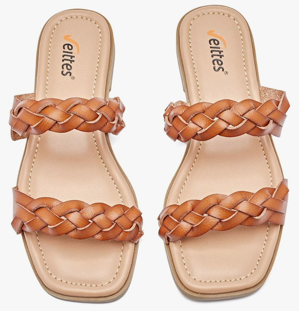 Veittes Women's Flat Slide Sandals - Casual Classic Simple Strappy Slip on Flat Summer Sandals. Size 8