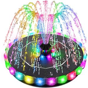 SZMP 3.5W Solar Fountain for Bird Bath with 2000mAh Battery & 3D Color Changing LED Light, Anti-Drift Fixer & 8 Nozzles, Solar Powered Water Fountain Kit for Garden, Patio, Pond