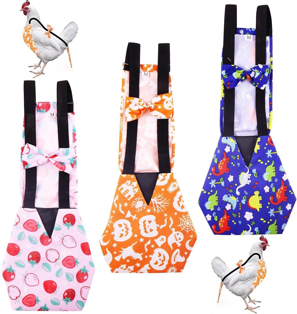 3 Pcs Chicken Diapers for Hens, Pet Duck Diapers with Bow Tie, Washable Duck Clothes & Poultry Accessories (Suitable for Chickens Weighing 1.1 to 3.3 lb)