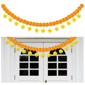 Riceshoot 1 Pcs Marigold Garland for Day of The Dead Decorations 4.6 Feet Long Strands Artificial Marigold Flowers with Pearls Decor for Da De Los Muertos Indian Wedding Toran Door Decor (Orange)