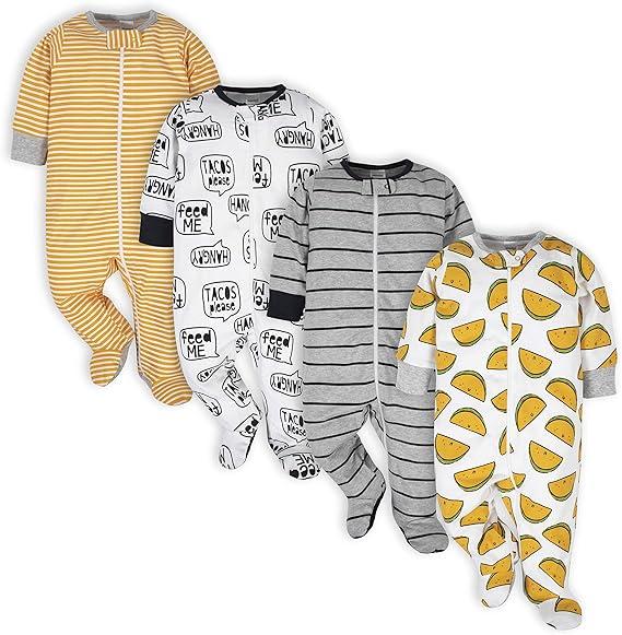 Onesies Brand Baby Boys' 4-Pack Sleep 'N Play Footie, Gold Hungry, Newborn