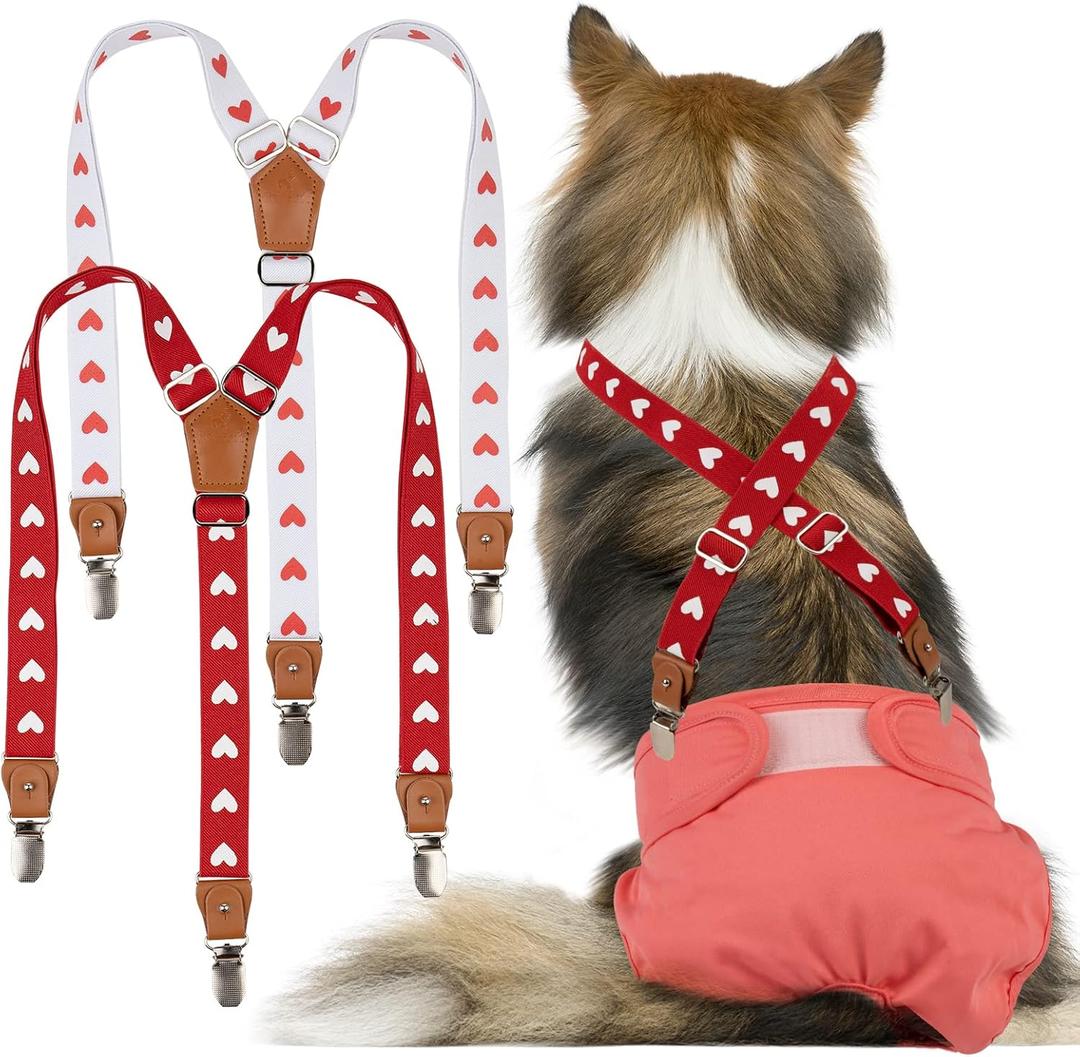 Pet Soft Dog Suspenders 2 Pieces Female Dog Diaper Suspenders for Dogs Diaper Keeper Suspender for Dogs Skirt, Dress, Diapers (Cute Hearts, M/L)
