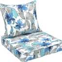 DYTXIII Outdoor Deep Seat Cushion Set, Water Repellent 22"x22" Patio Thick Cushions Replacement with Seat & Back Pillow for Patio Sofa, Wicker Chair, Couch - Clemens Noir Blue, 22"x22"x4"