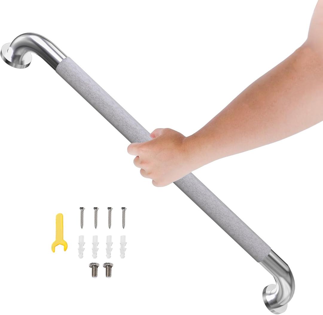 32 Inch Shower Grab Bar, Bathroom Grab Bar Handle with Anti-Slip Knurled Grip, Stainless Steel Bath Balance Bar, 1.25" Diameter Bath Safety Bar Support for Seniors Elderly Pregnant, Brushed Nickel