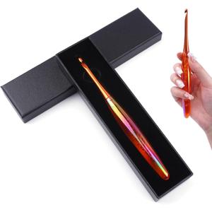 BsHooker 5mm Crochet Hook, Inline Crochet Hook with Ergonomic Acrylic Handle for Arthritic Hands, Extra Long Knitting Needles for Crocheting Yarn, Stainless Steal Polished Hook Head for Beginner