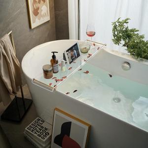 Bathtub Caddy Tray for Luxury Bathroom Bath tub Table Caddy Tray Shelf for Shower with Gold Handles fits All bathtubs,  Transparent - With Handle