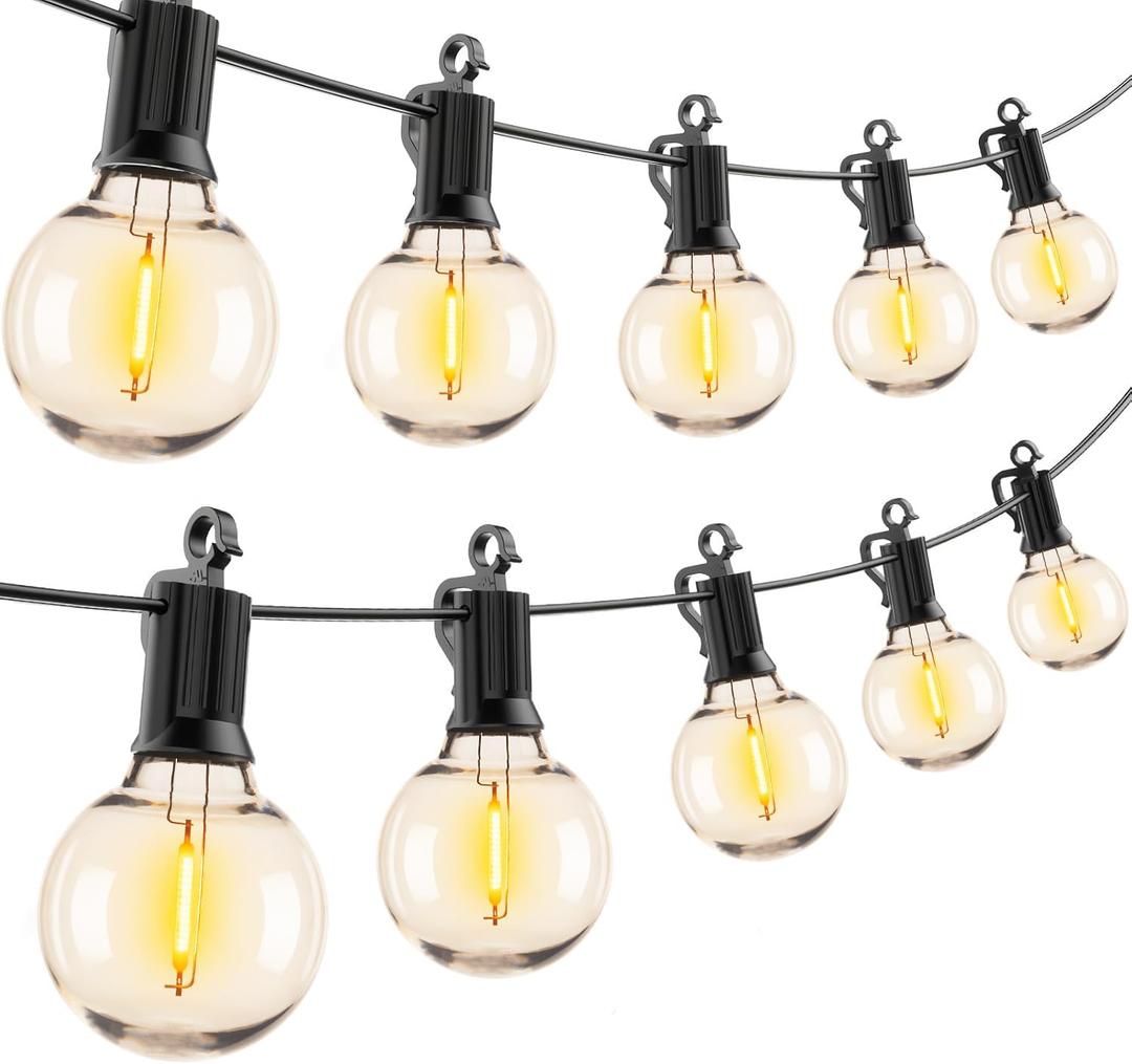 Brightown Outdoor String Lights - 2 Pack Globe Patio Lights 50 Ft with 25 G40 Shatterproof Bulbs, Waterproof Connectable Commercial Hanging Lights for Backyard Bistro Porch Cafe (Black)
