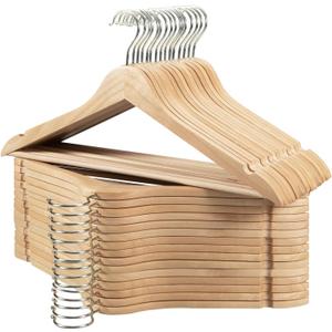 Wood Hangers - Non-Slip 30 Pack with 360 Swivel Hook & Notches, Slim Coat Hangers for Shirt, Suit, Jacket, Dress, Natural