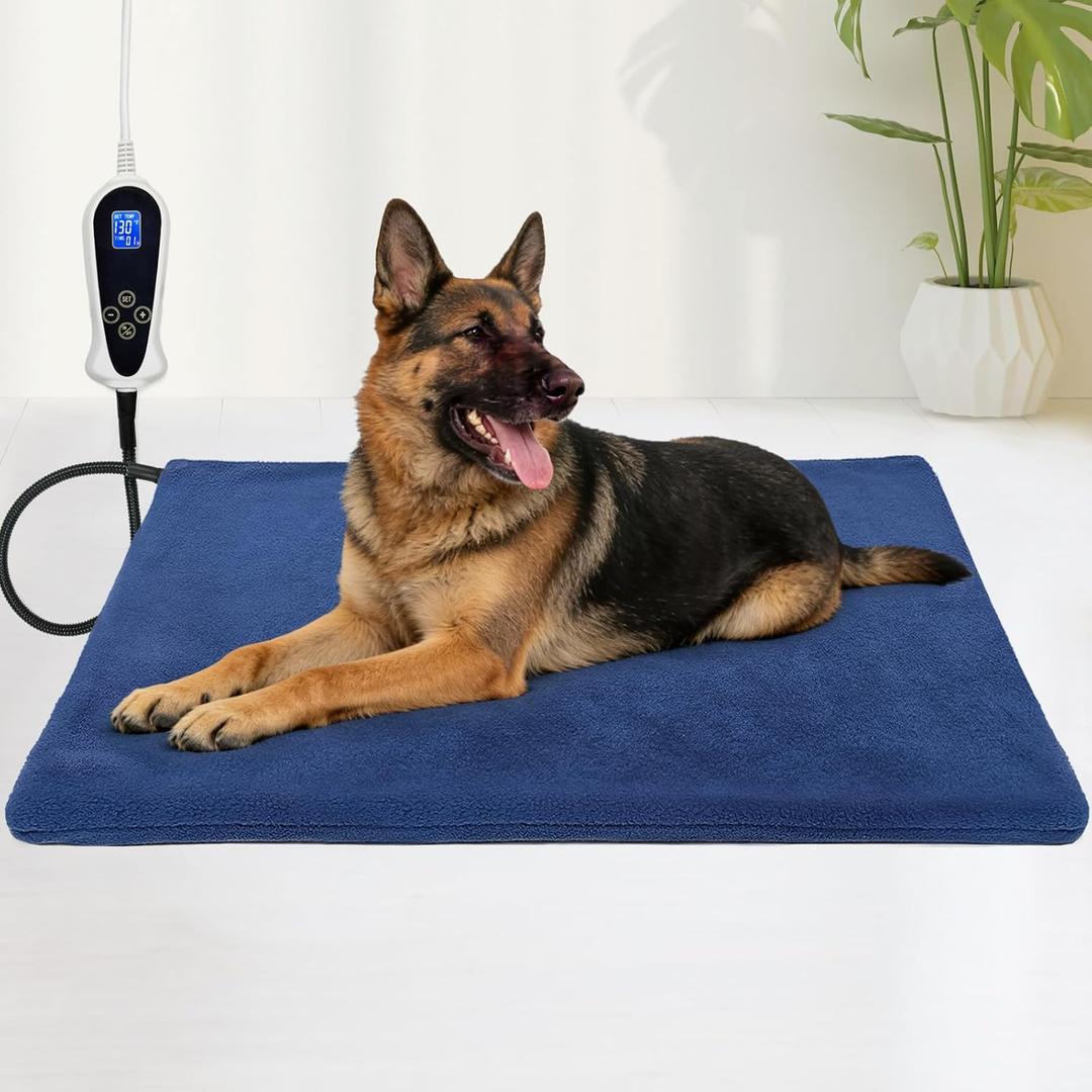 Bestio Large Dog Heating Pad,34x21 in Heated Dog Bed with Constant Heat MET&UL Certified Pet Heating Pad,Chew-Resistant Cord,Waterproof Washable Cover - Blue